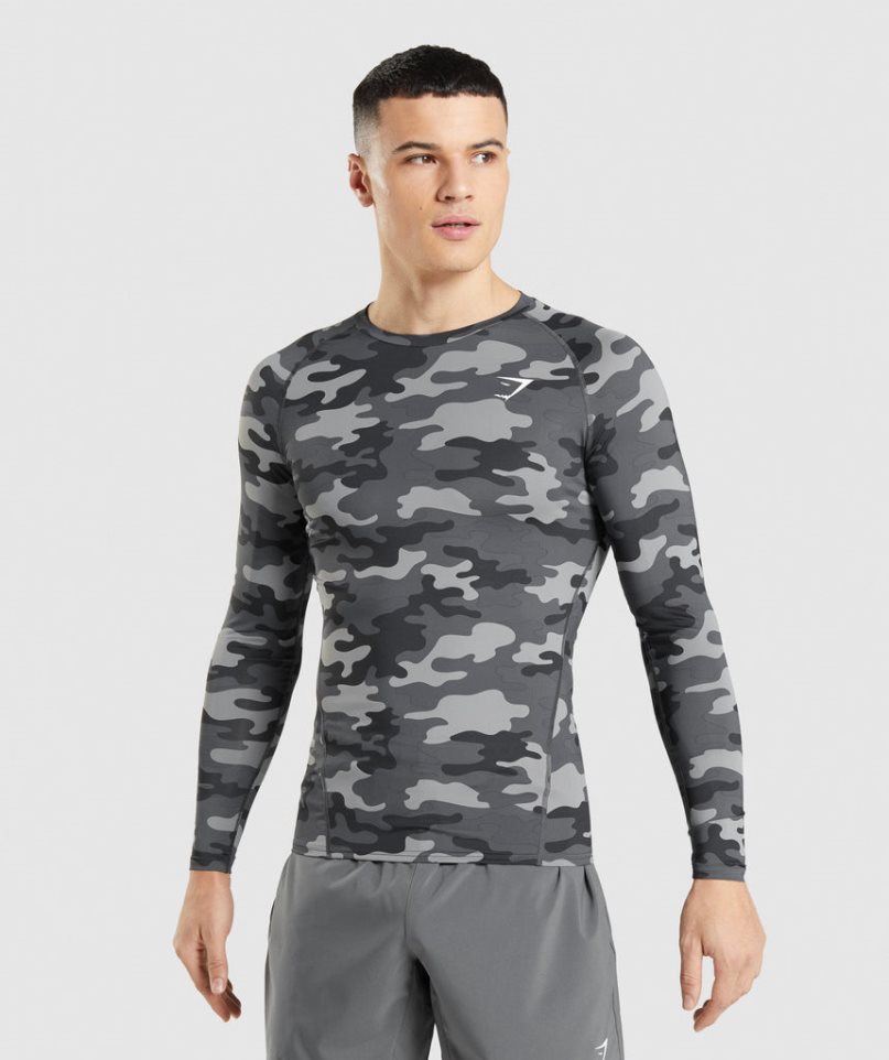 Men\'s Gymshark Element Baselayer Long Sleeve Top T-Shirts Camo | NZ 9EMFAR